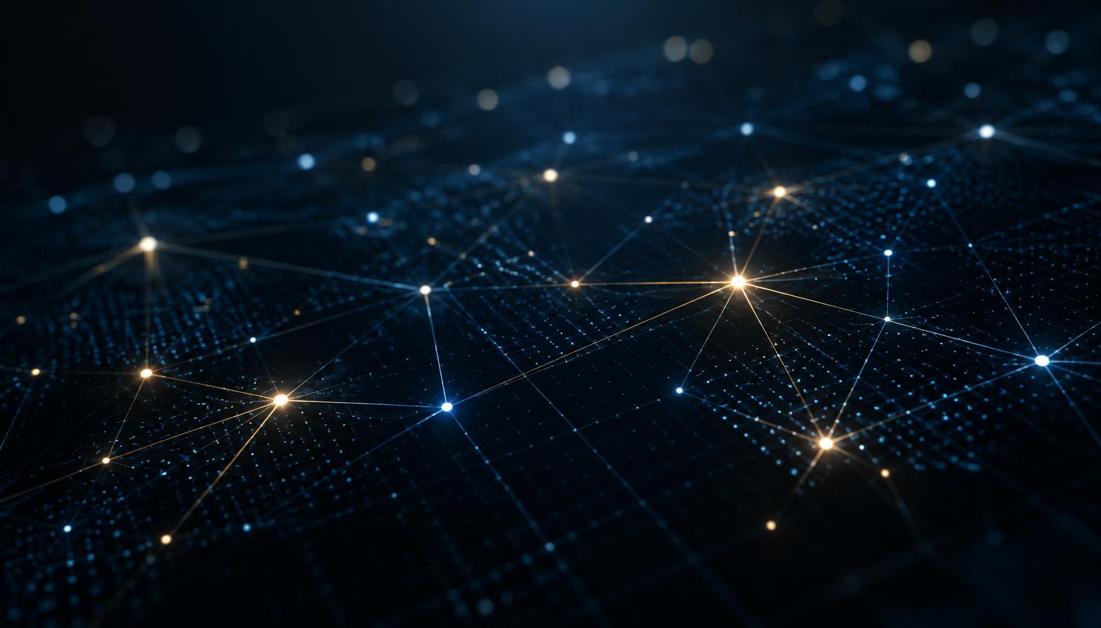 Connected points of light across an abstract map grid, representing state-by-state registration for a new independent adviser