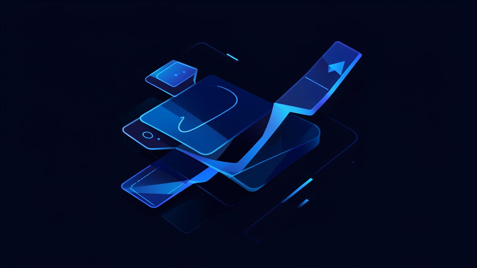 Abstract layered account cards with an ascending curve, representing a digital bank adding investing