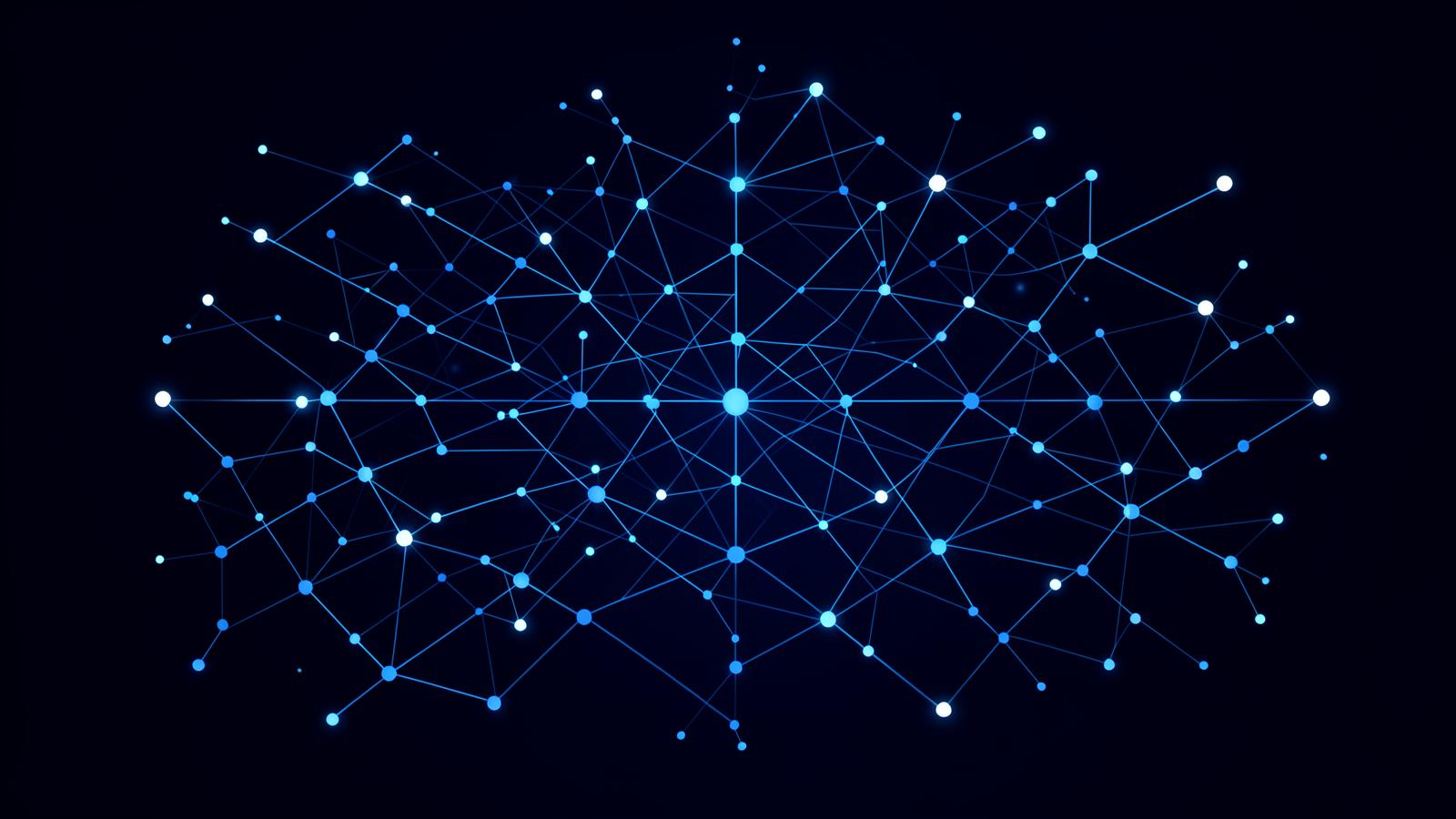 Abstract branching network distributing light to many nodes, representing a payroll platform serving companies and employees